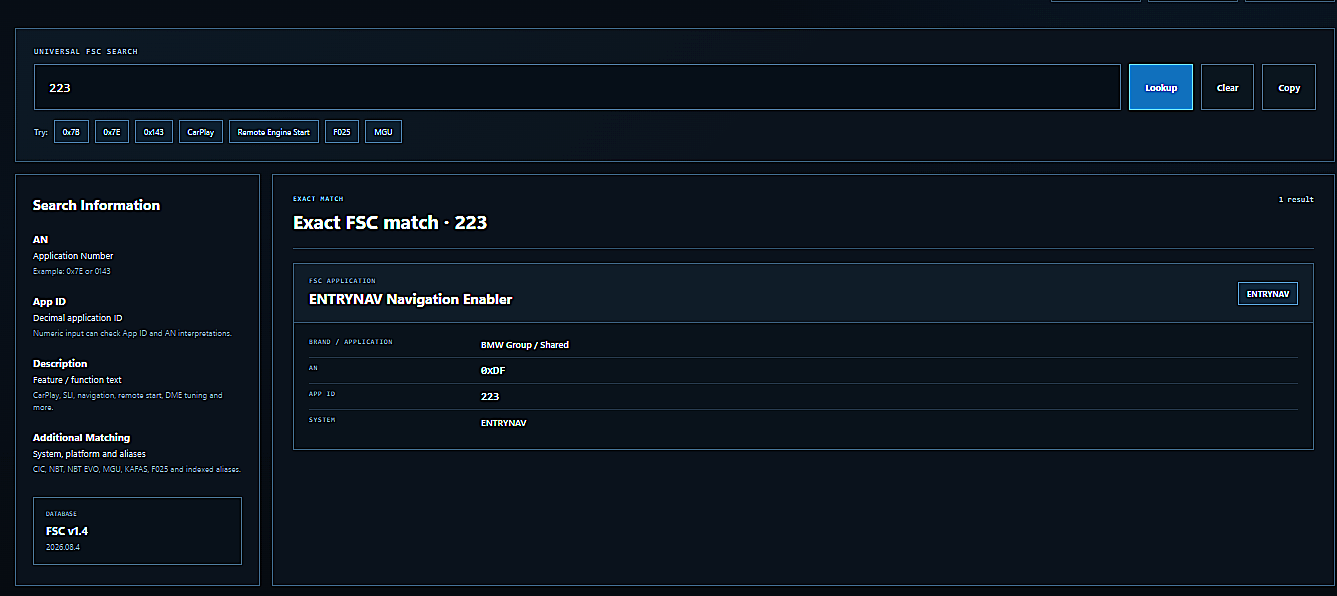 BMW FSC Lookup tool preview